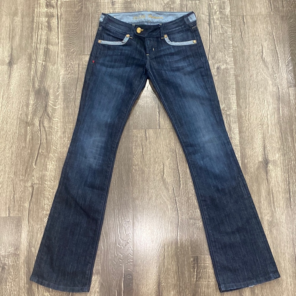 Guess Premium jeans. Dark blue with gold accents. Size 27